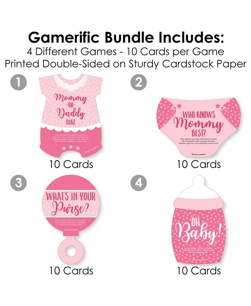 Baby Girl - 4 Pink Baby Shower Games - 10 Cards Each - Gamerific Bundle