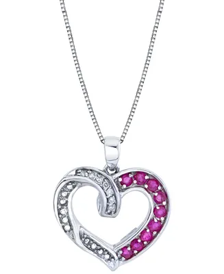 Ruby (3/4 ct. t.w.) & Diamond (1/20 ct. t.w.) Open Heart 18" Pendant Necklace in Sterling Silver