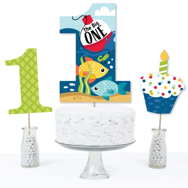 Big Dot Of Happiness 1st Birthday Reeling in the Big One - Centerpiece  Sticks-Table Toppers-Set of 15