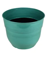 Garden Elements Glazed Brushed Happy Large Plastic Planter Dark Aqua 15 Inch