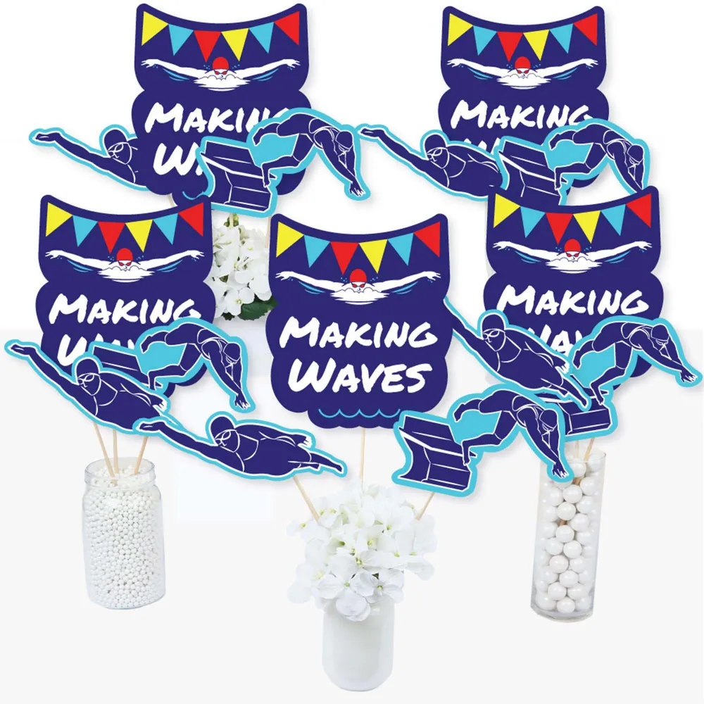 Making Waves - Swim Team - Birthday Centerpiece Sticks - Table Toppers-Set of 15