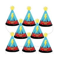 Bam Superhero - Mini Cone Baby Shower or Birthday Small Party Hats - Set of 8