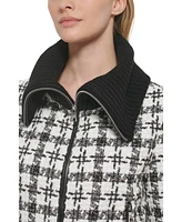 Karl Lagerfeld Paris Women's Sweater Collar Tweed Bomber Coat