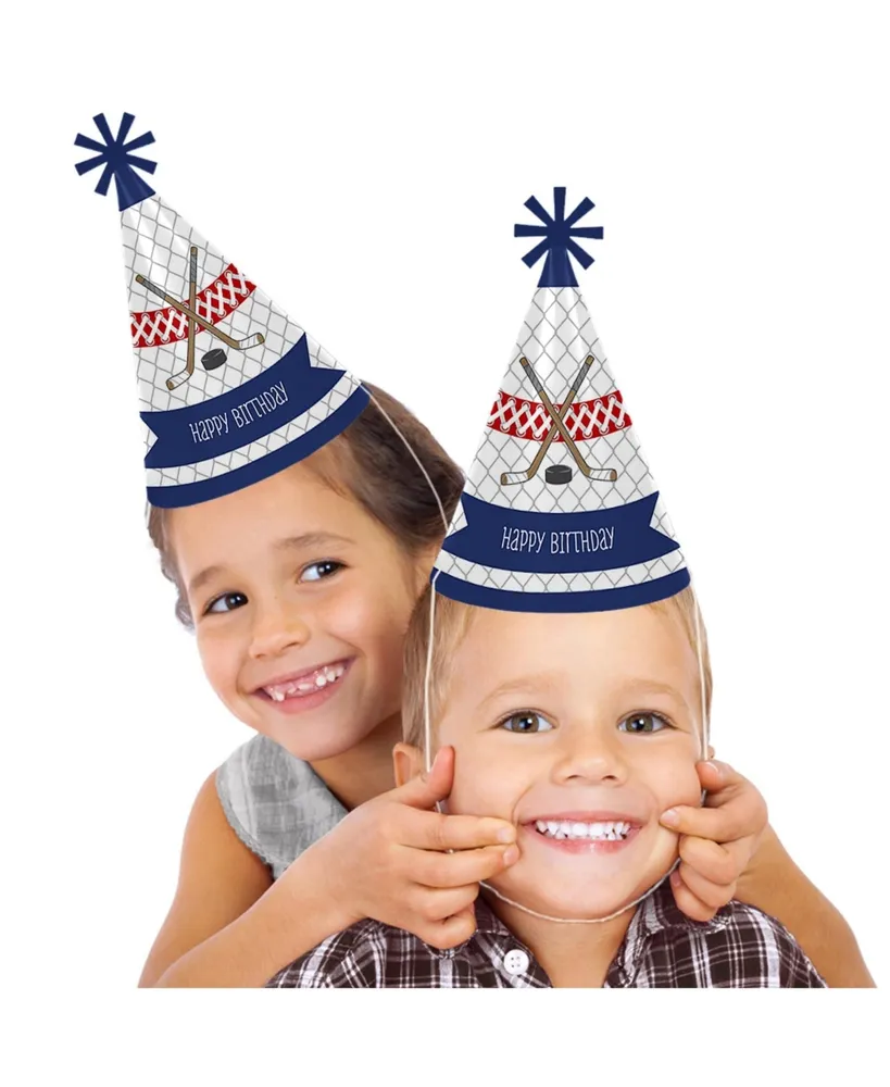 Shoots and Scores - Hockey - Cone Happy Birthday Party Hats - Set of 8