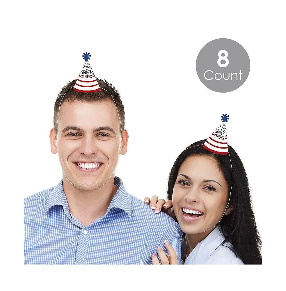 Stars & Stripes - Mini Cone Usa Patriotic Party Hats - Small Party Hats - 8 Ct