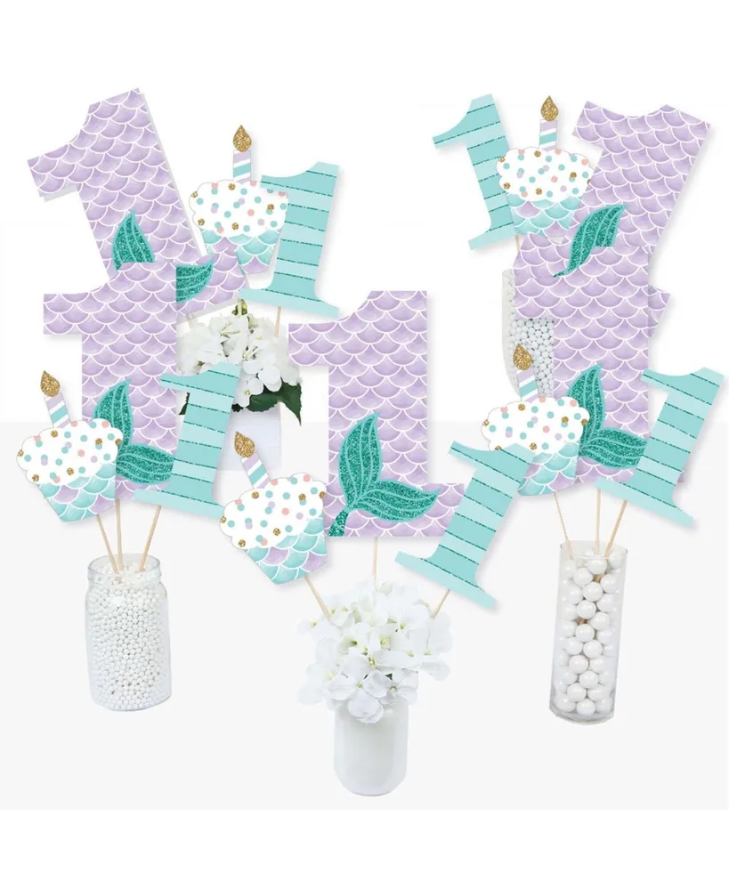 1st Birthday Let's Be Mermaids - Centerpiece Sticks - Table Toppers - Set of 15