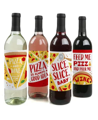 Pizza Party Time - Party Decor - Wine Bottle Label Stickers - 4 Ct