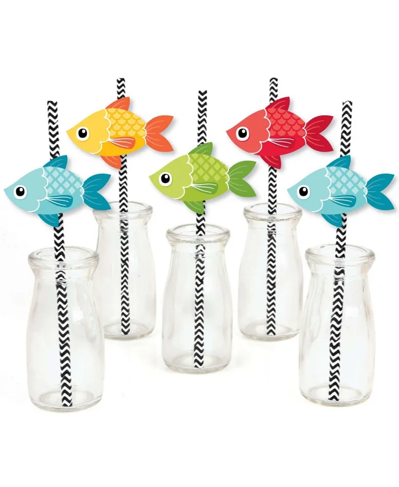 Big Dot Of Happiness Let's Go Fishing - Paper Straw Decor - Fish Themed  Striped Decor Straws - 24 Ct - Assorted Pre