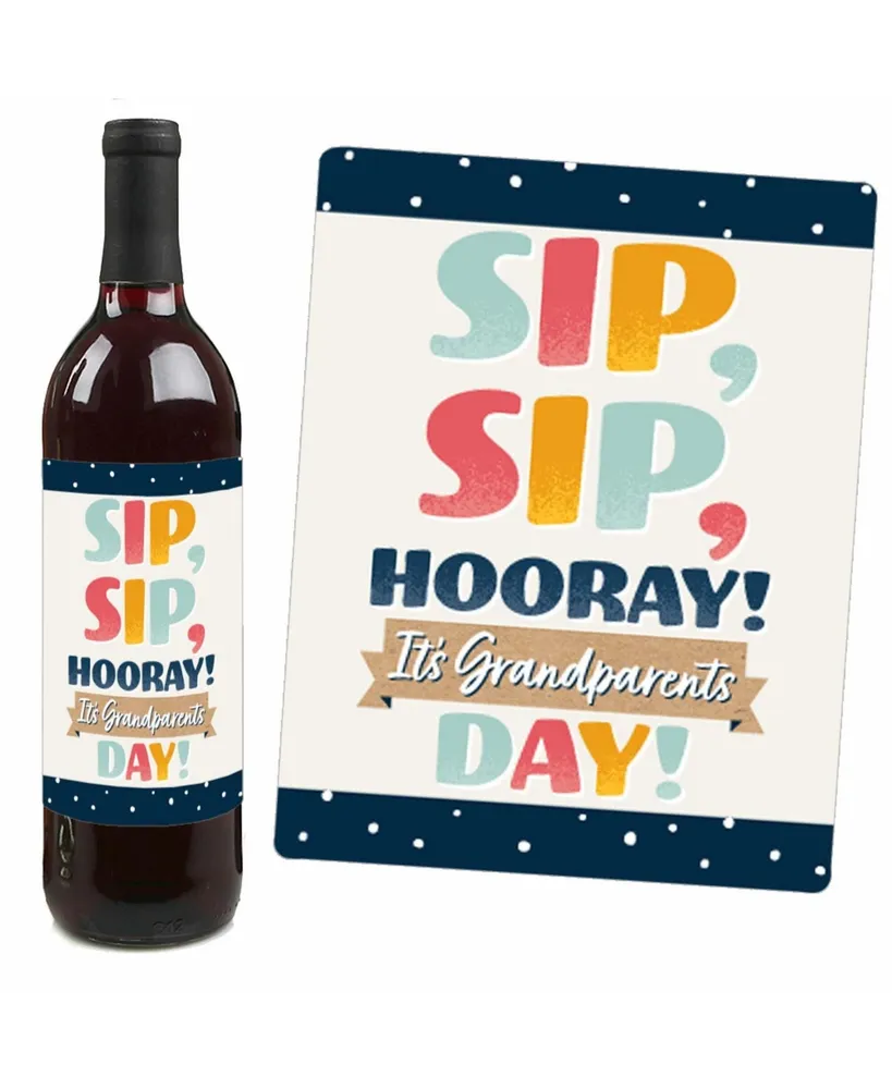 Happy Grandparents Day - Party Decor - Wine Bottle Label Stickers - 4 Ct - Assorted Pre