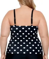 Swim Solutions Plus Tummy Control V-Neck Polka Dot Tankini Top, Created for Macy's