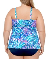 Swim Solutions Plus Tummy Control Printed Fauxkini One-Piece Swimsuit, Created for Macy's