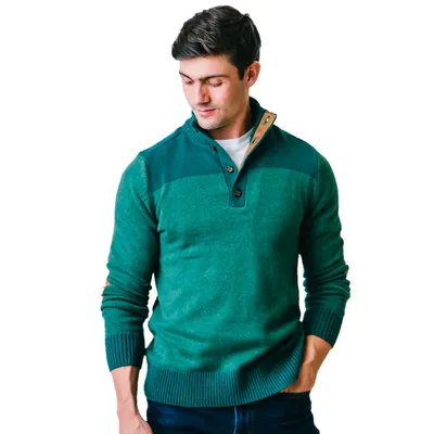 Hope & Henry Men's Organic Cotton Contrast Sweater with Elbow Patches