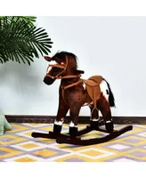 Qaba Kids Toy Rocking Horse Wood Plush Pony w/Neigh Sound