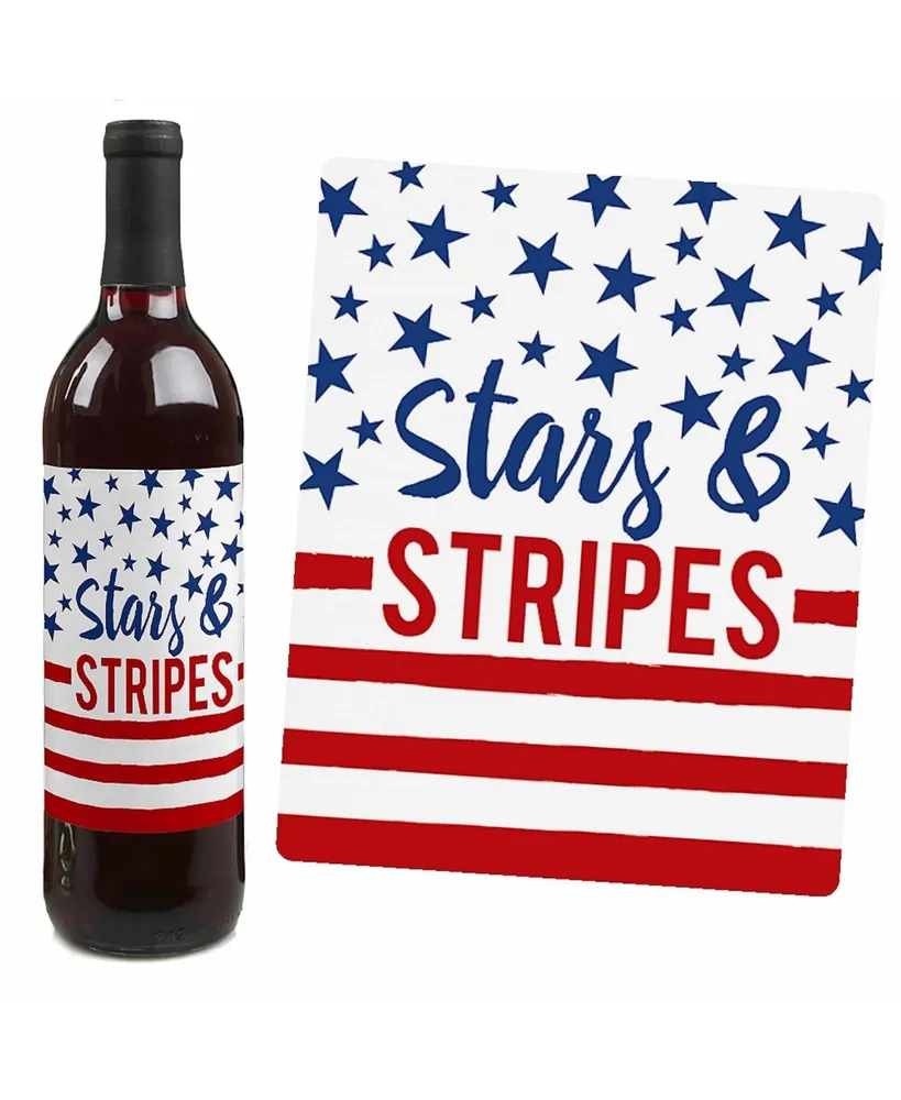 Stars and Stripes - Usa Patriotic Party Decor - Wine Bottle Label Stickers 4 Ct