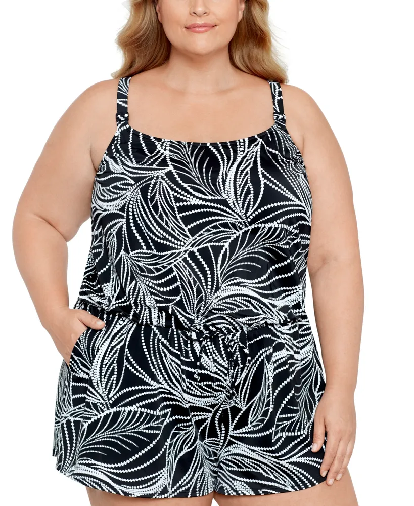 Swim Solutions Plus Size Tummy Control Romper, Created For Macy's