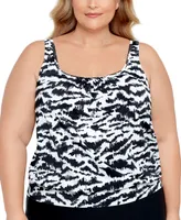 Swim Solutions Plus Shirred Neck Blouson Underwire Tankini, Created For Macy's