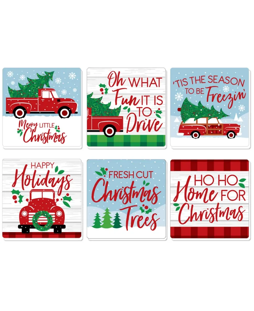 Big Dot of Happiness Merry Little Christmas Tree Funny Truck Party Decorations Drink Coasters 6 Ct