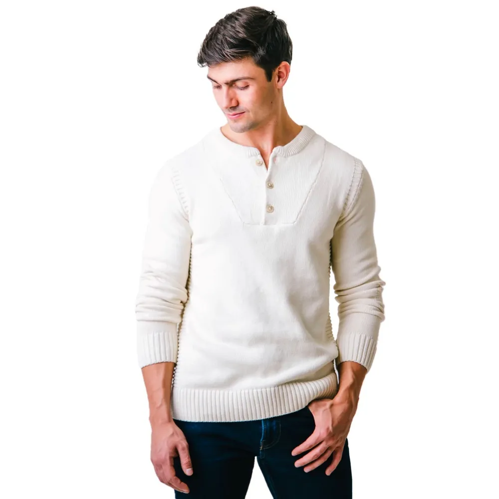 Hope & Henry Men's Organic Cotton Long Sleeve Henley Sweater with Rib Knit Details