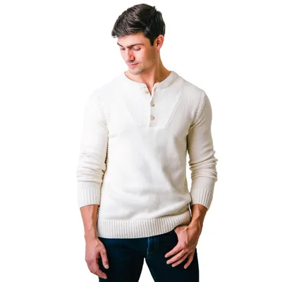 Hope & Henry Men's Organic Cotton Long Sleeve Henley Sweater with Rib Knit Details
