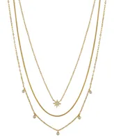 Unwritten 14K Gold Flash Plated Brass Cubic Zirconia Star And Bezel Layered Necklace Trio with Extenders Set, 3 Piece