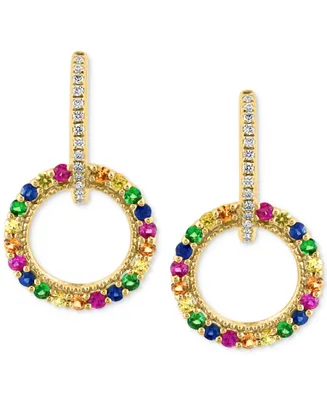 Effy Multi-Gemstone (1-1/20 ct. t.w.) & Diamond (1/8 ct. t.w.) Circle Drop Earrings in 14k Gold-Plated Sterling Silver
