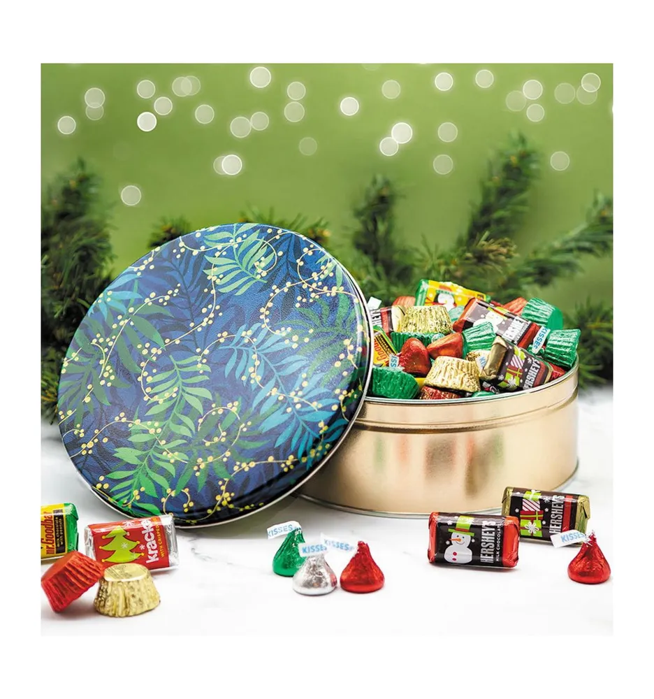 Just Candy 104 pcs Christmas Gift Tin with Hershey's Holiday Chocolate Candy Mix (1.5 lb) - Assorted Pre