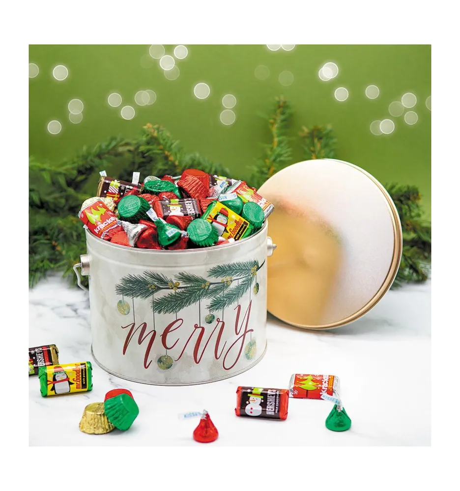 230 pcs Christmas Gift Tin with Hershey's Holiday Chocolate Candy Mix (3.5 lbs) - Assorted Pre