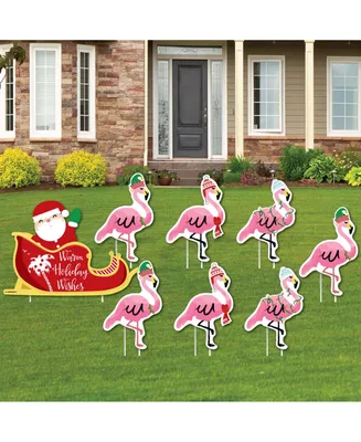 Big Dot of Happiness Flamingle Bells - Outdoor Lawn Decor - Flamingo Christmas Yard Signs - Set of 8