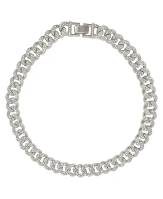 Adornia Silver-Tone Plated Crystal Thick Cuban Curb Chain Necklace