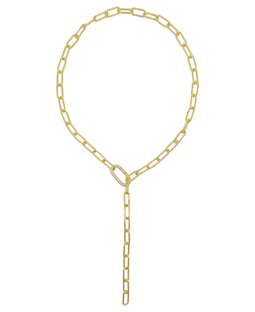 Adornia Women's 14K Gold-Tone Plated Y-Shaped Lariat Crystal Lock Necklace