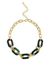 Adornia Women's Gold-Tone Mixed Link and Green Tortoise Shell Adjustable Necklace