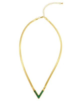 Adornia 14K Gold-Tone Plated Herringbone Chain with Green Stone Necklace