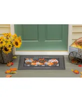 Evergreen Elegant Pattern Pumpkins Set of 2 Garden Flag and Sassafras Doormat Bundle Set