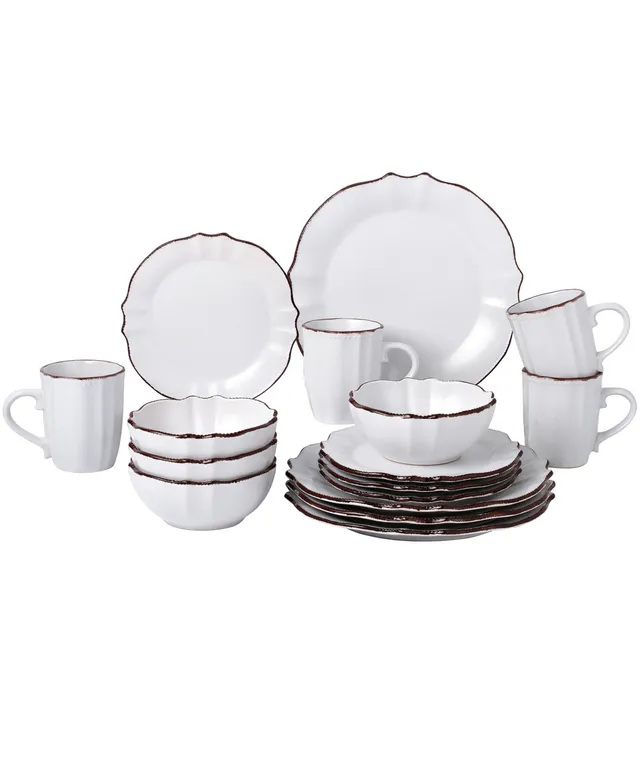 Lorren Home Trends 16 Piece Scalloped Edge Slate Grey Dinnerware