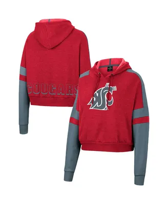 Women's Colosseum Crimson Washington State Cougars Throwback Stripe Arch Logo Cropped Pullover Hoodie