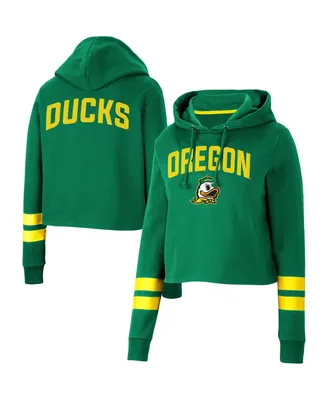 Women's Colosseum Green Oregon Ducks Throwback Stripe Cropped Pullover Hoodie