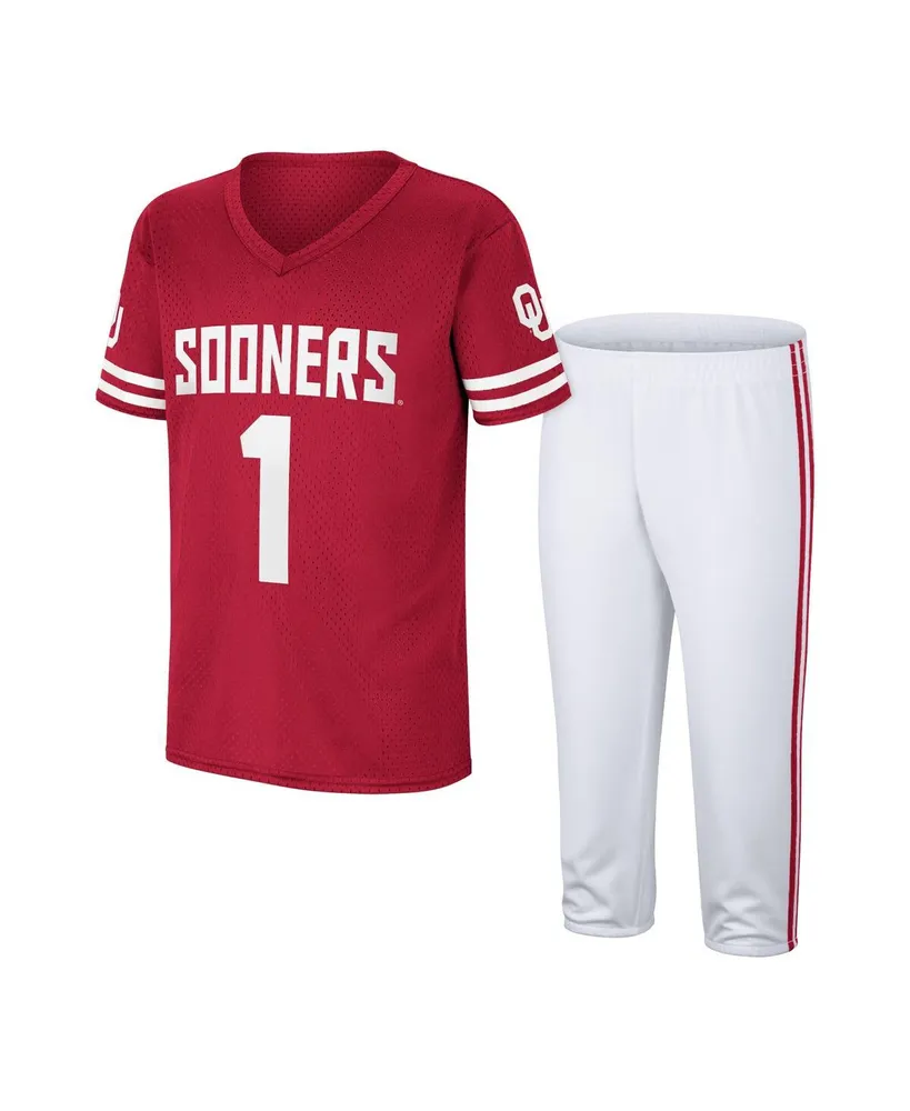 Big Boys Colosseum Crimson, White Oklahoma Sooners Football T-shirt and Pants Set