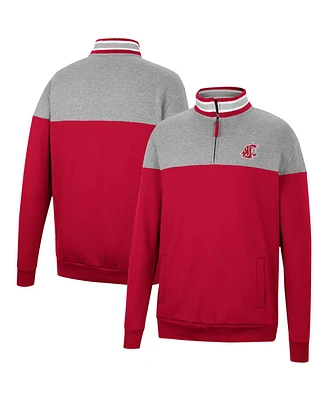 Men's Colosseum Heathered Gray, Cardinal Washington State Cougars Be the Ball Quarter-Zip Top