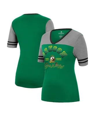 Women's Colosseum Green, Heathered Gray Oregon Ducks There You Are V-Neck T-shirt