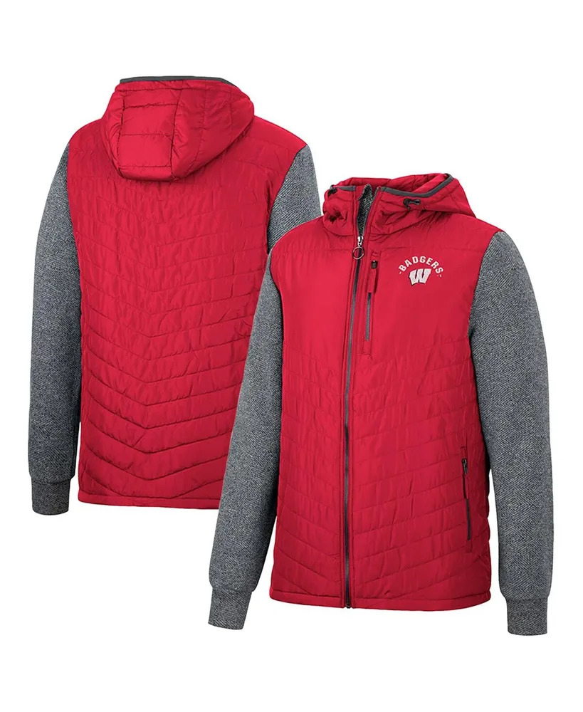 Men's Colosseum Red Wisconsin Badgers Course Herringbone Full-Zip Hoodie