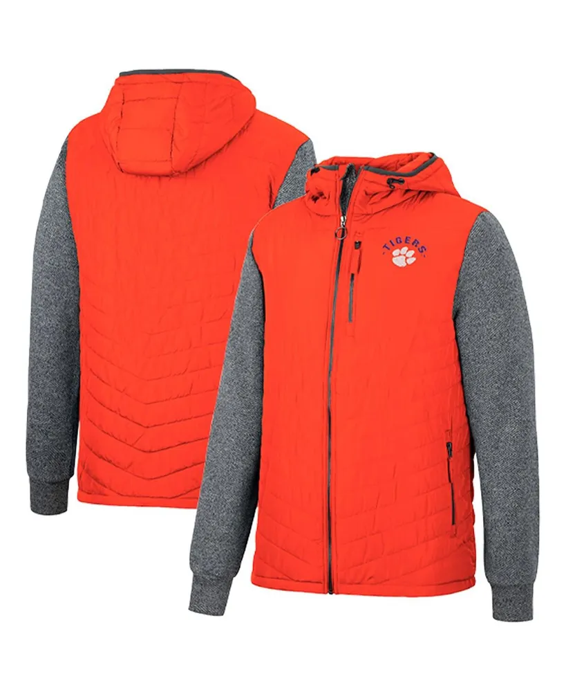 Men's Colosseum Orange, Charcoal Clemson Tigers Course Herringbone Full-Zip Hoodie