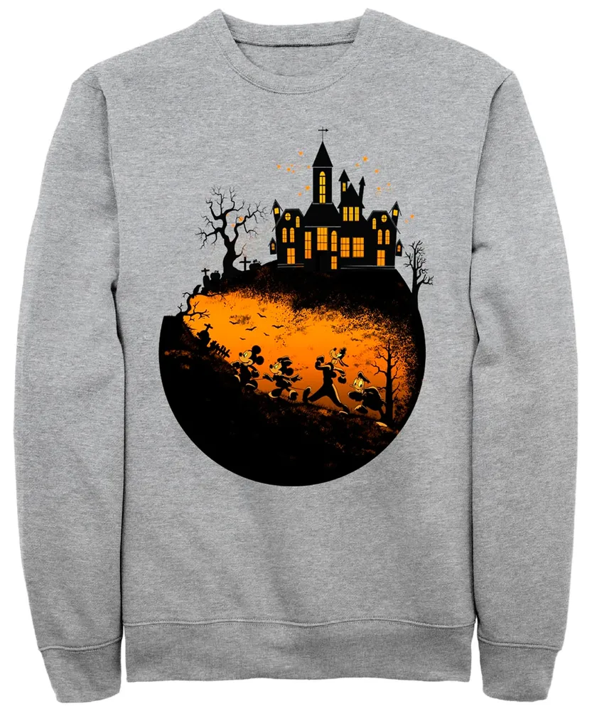 Fifth Sun Men's Mickey Classic Mickeys Haunted Halloween Crew Fleece Pullover