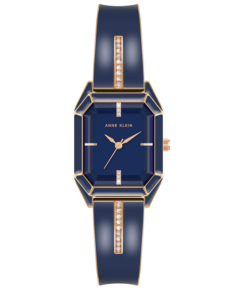 Anne Klein Women's Rose Gold-Tone Alloy with Navy Enamel Bangle Watch 32mm - Rose Gold