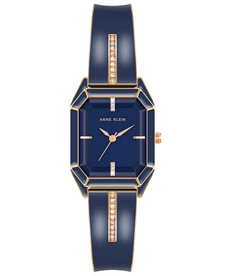 Anne Klein Women's Rose Gold-Tone Alloy with Navy Enamel Bangle Watch 32mm - Rose Gold