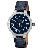 GV2 by Gevril Women's Astor Swiss Quartz Diamond Accents Blue Genuine Leather Strap Watch 40mm