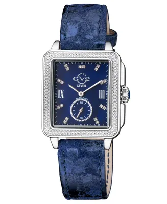 GV2 by Gevril Women's Bari Tortoise Swiss Quartz Diamond Accents Blue Handmade Italian Leather Strap Watch 34mm x 30mm