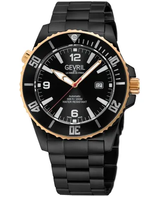 Gevril Men's Canal Street Swiss Automatic Ion Plating Black Stainless Steel Bracelet Watch 46mm
