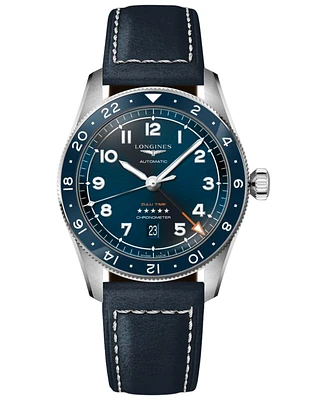 Longines Men's Swiss Automatic Spirit Zulu Time Blue Leather Strap Watch 42mm