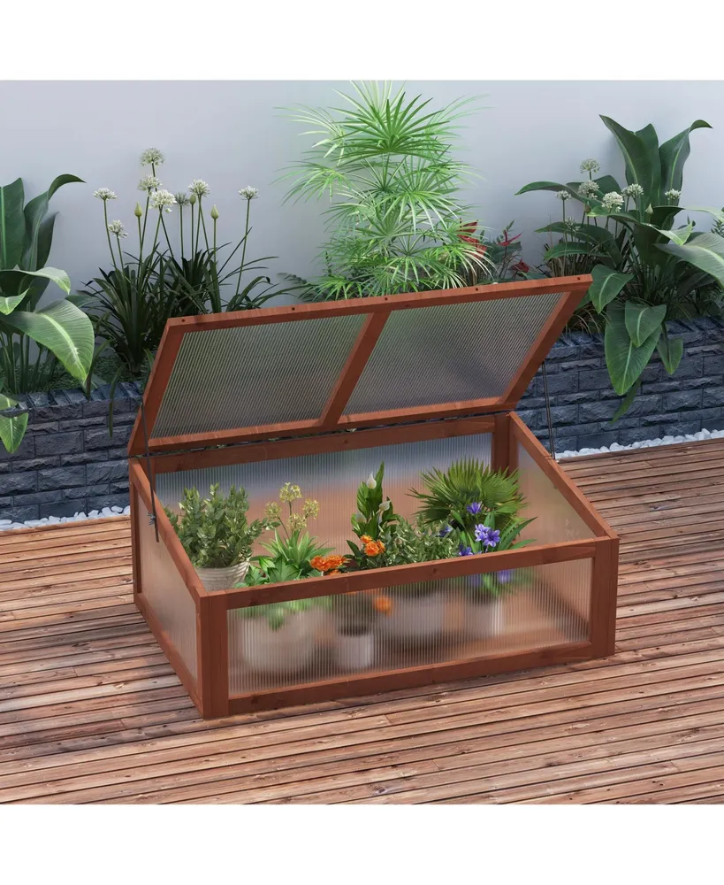 Outsunny 39" x 26" x 16" Wooden Cold Frame Greenhouse, Indoor Outdoor Terrarium