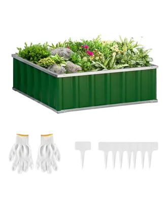 Metal Raised Garden Bed No Bottom Planter Box w/ Gloves for Backyard